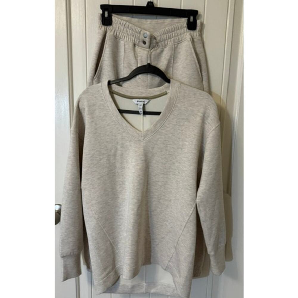 SPANX 2 Piece Brushed AirEssentials Heather Cream Jogger Set XS